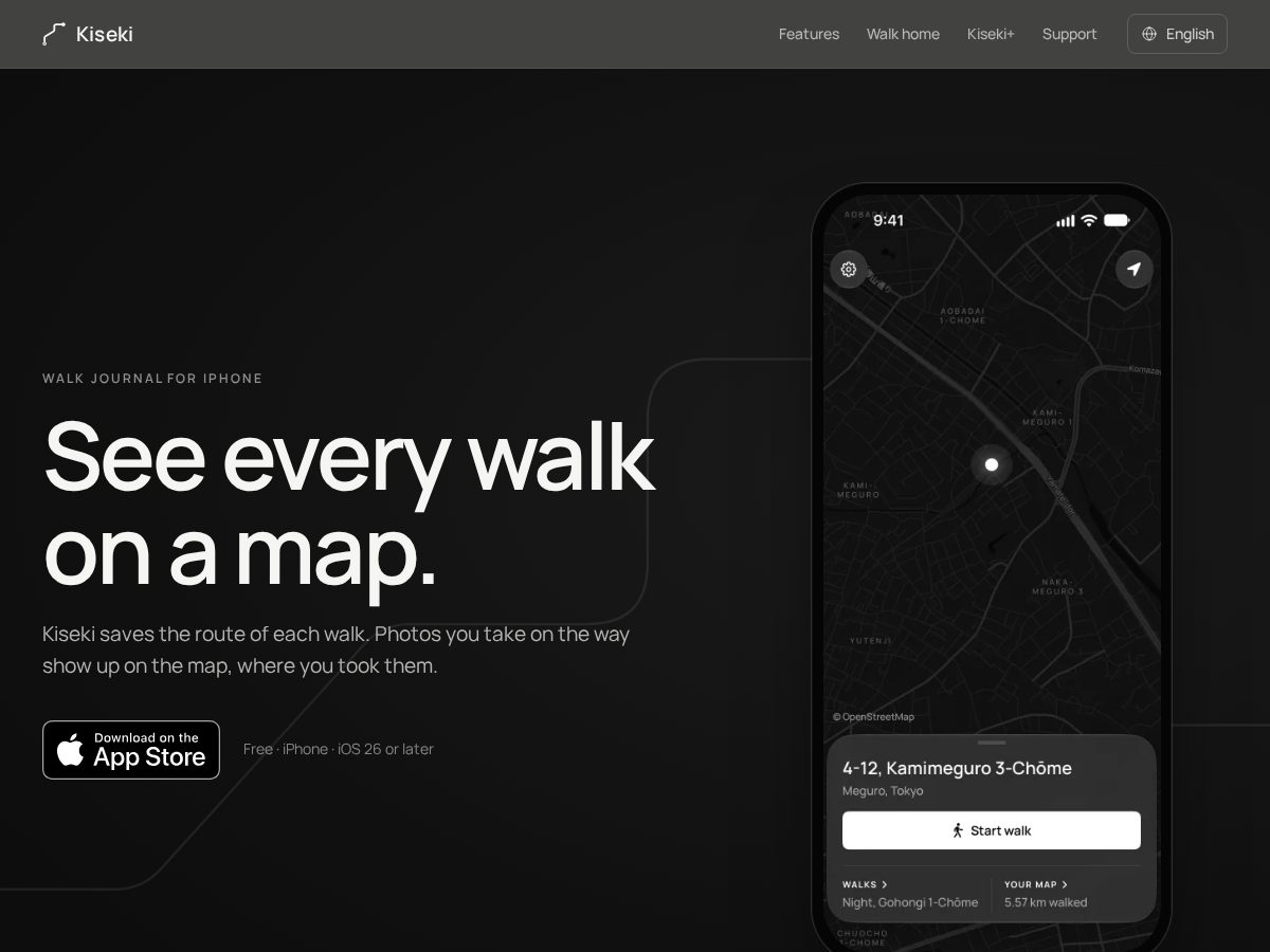 Landing-page snapshot of getkiseki.com