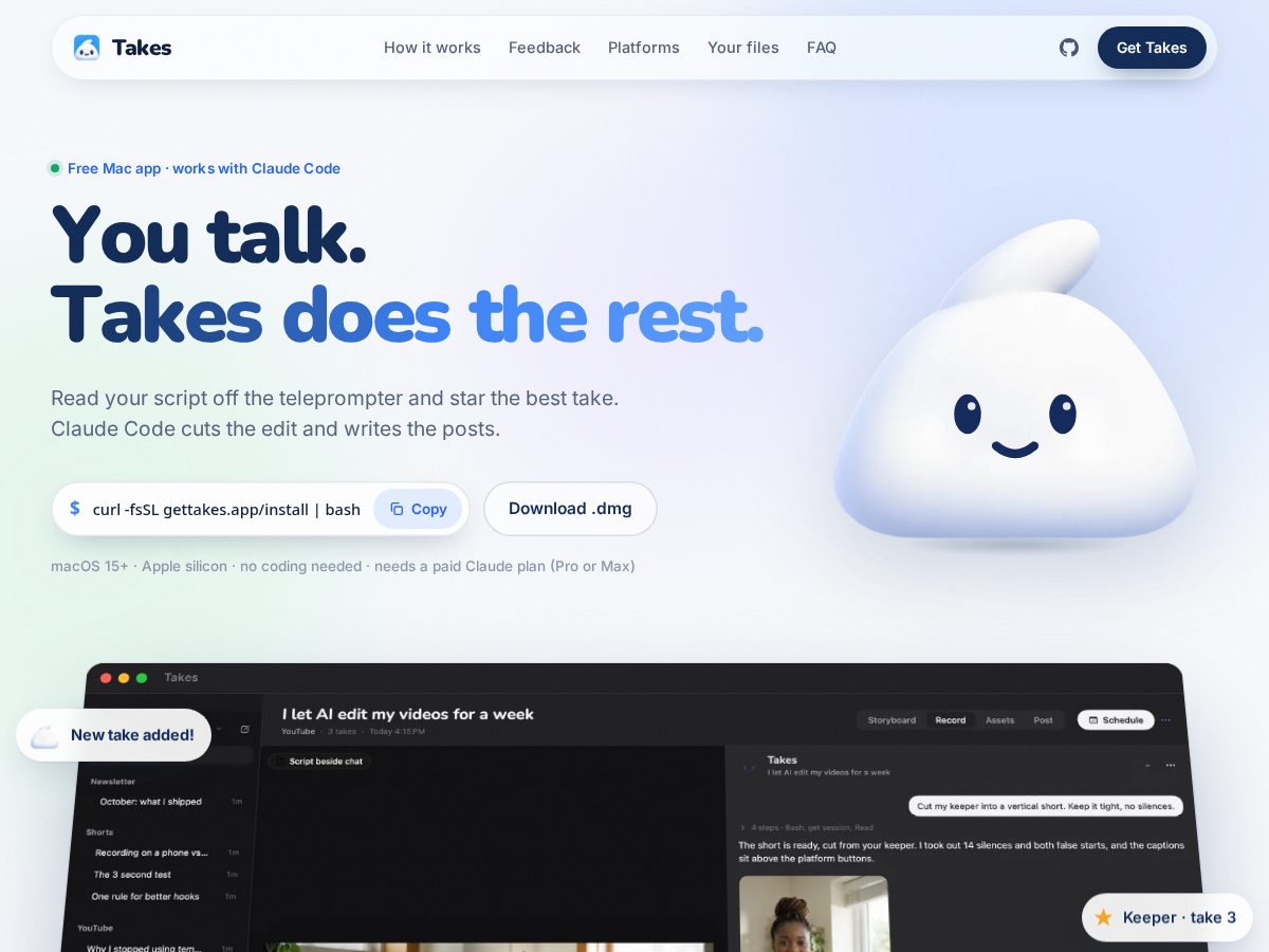 Landing-page snapshot of gettakes.app