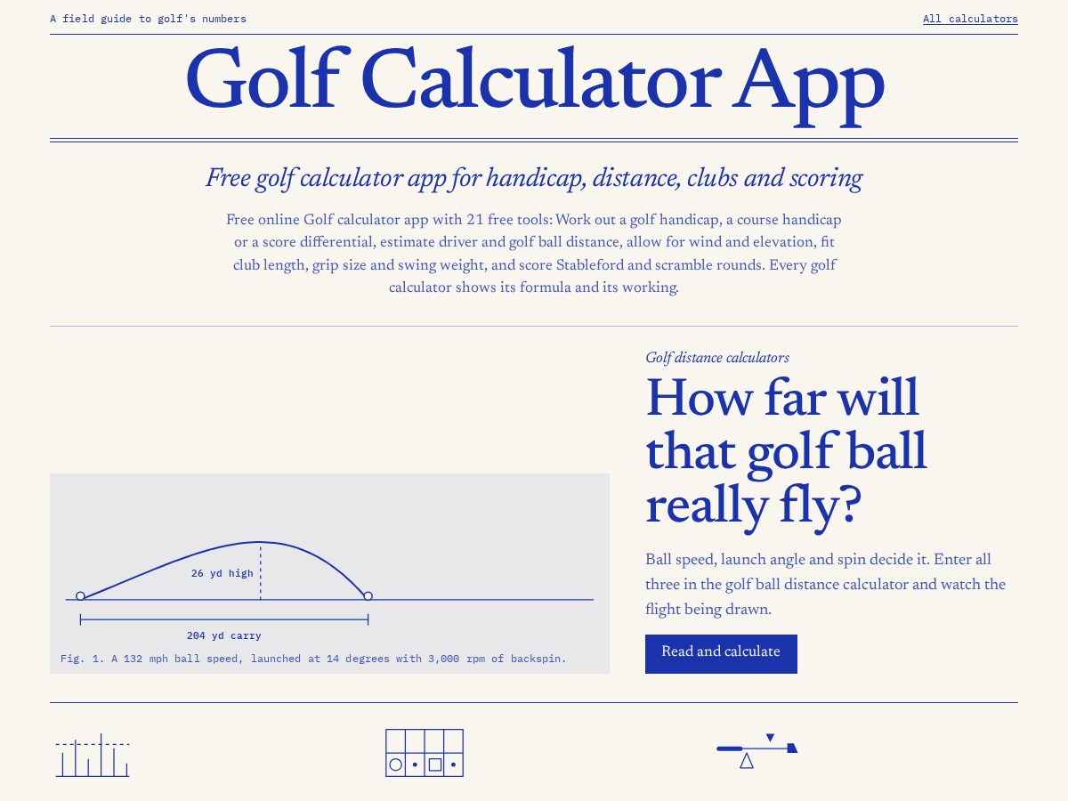 Landing-page snapshot of golfcalculatorapp.com