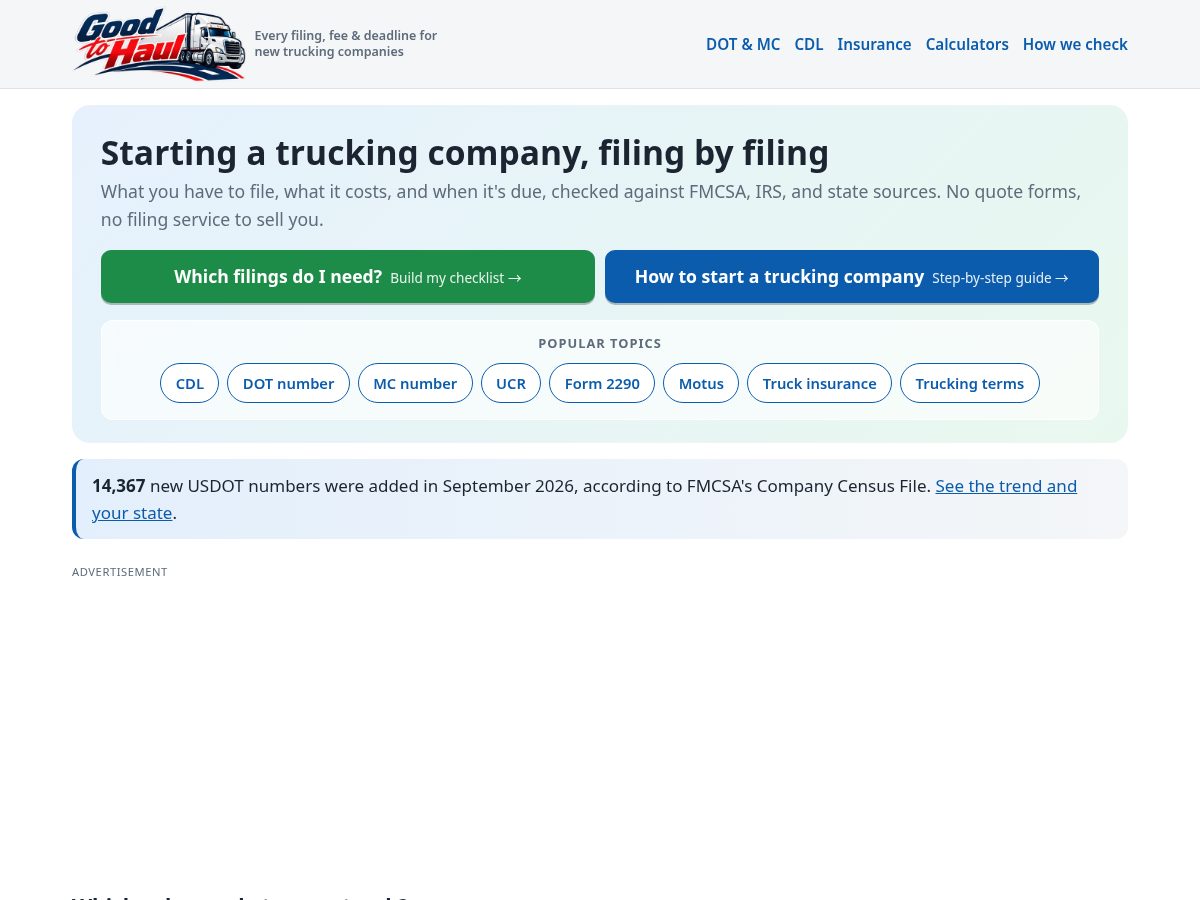 Landing-page snapshot of goodtohaul.com