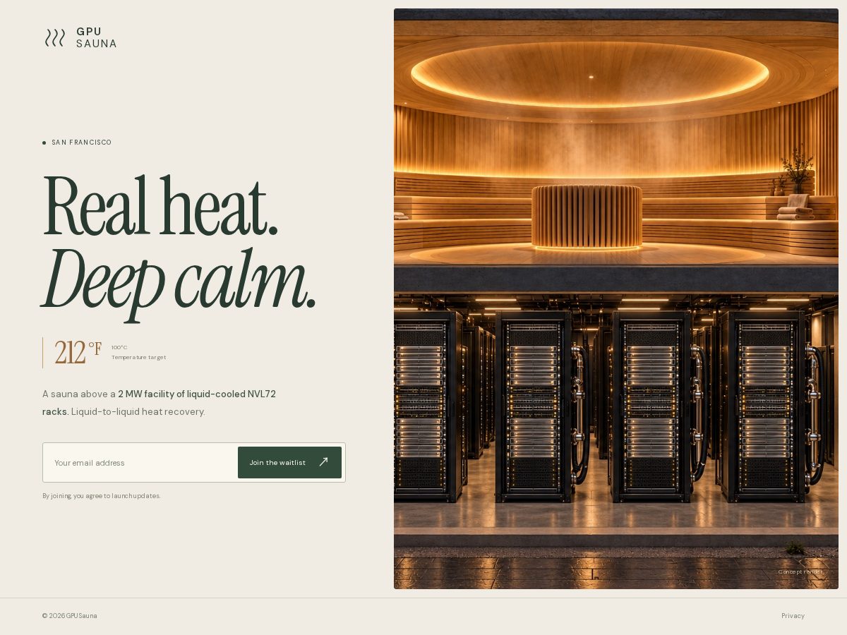 Landing-page snapshot of gpusauna.com