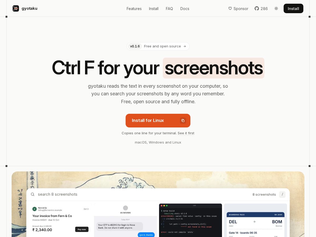 Landing-page snapshot of gyotaku.app