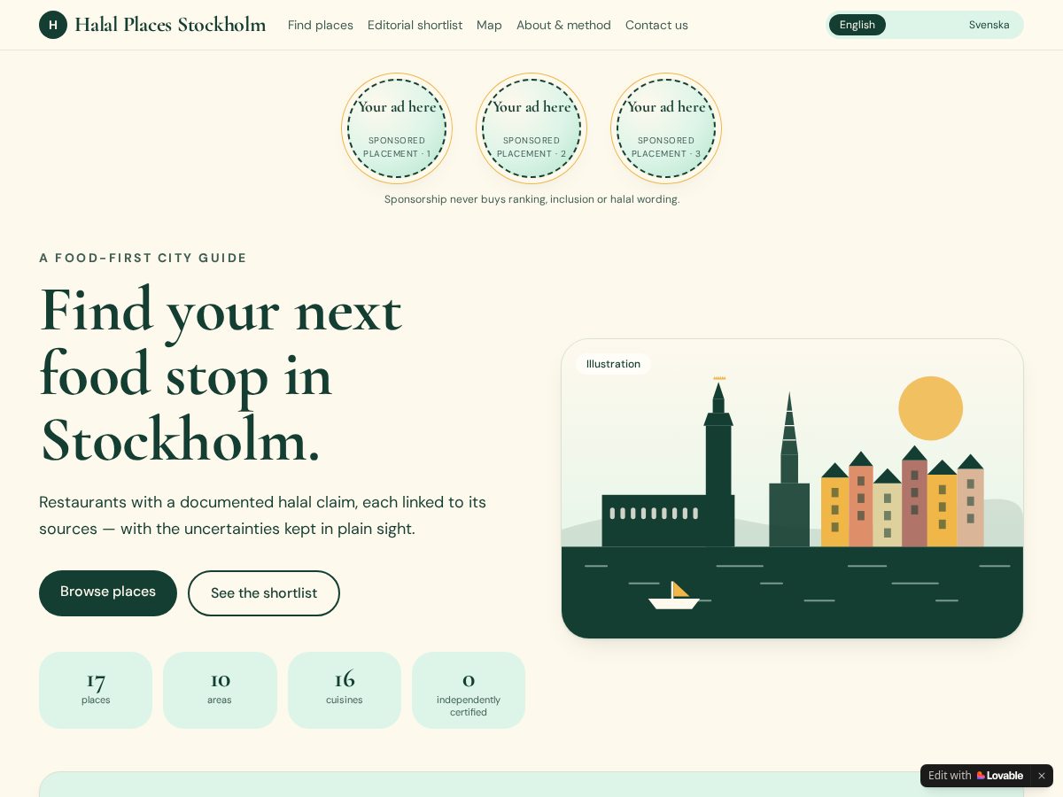 Landing-page snapshot of halalplacesstockholm.com