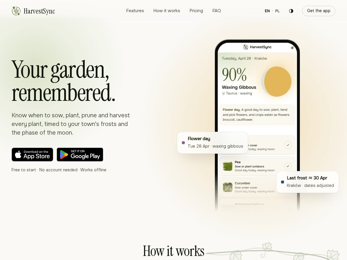 Landing-page snapshot of harvestsync.app