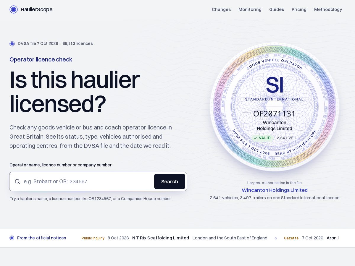 Landing-page snapshot of haulierscope.com