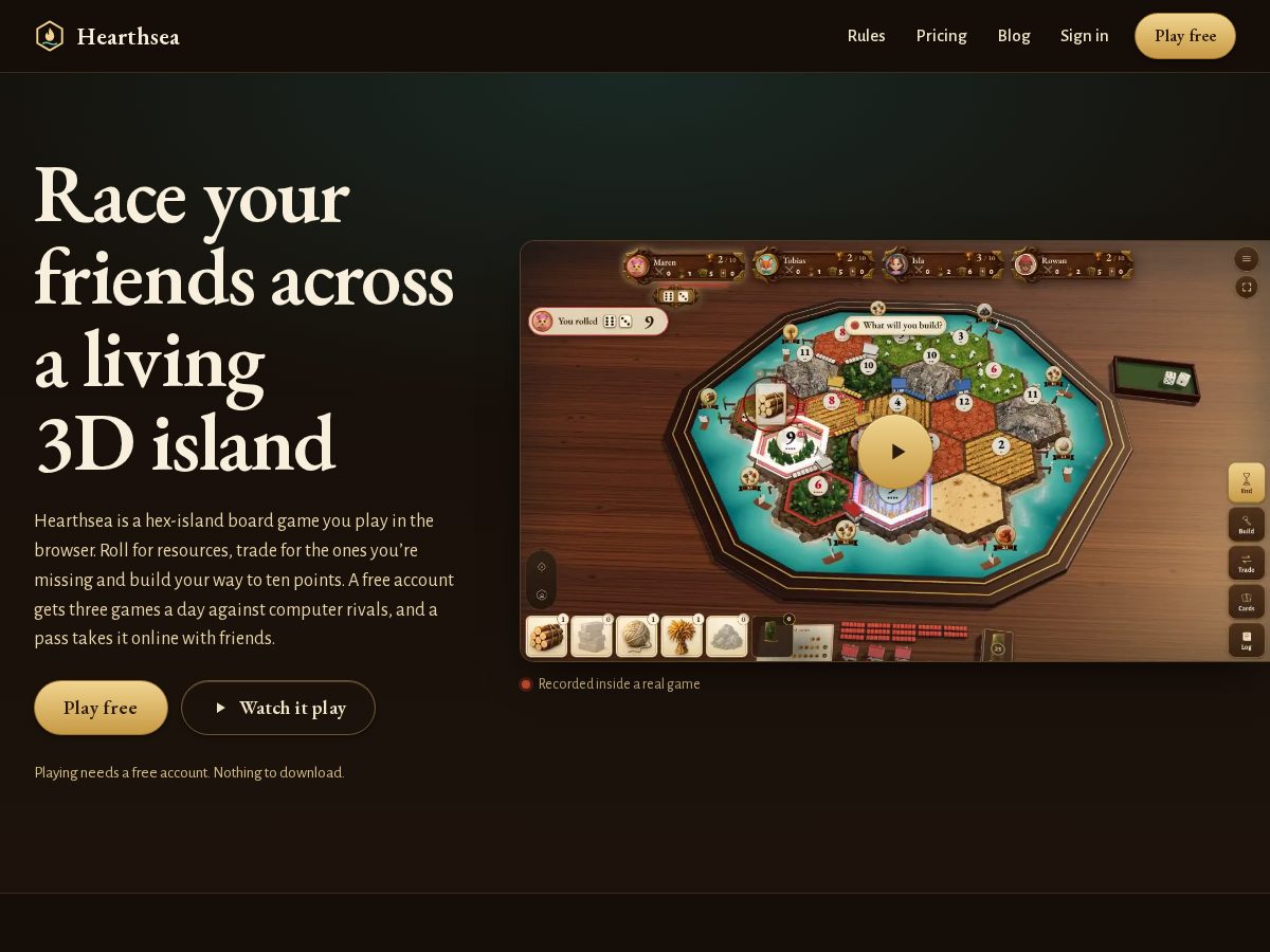 Landing-page snapshot of hearthsea.com