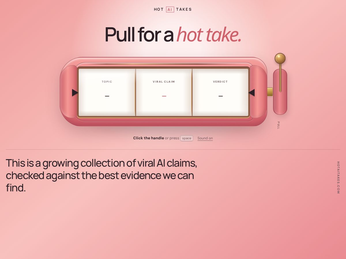 Landing-page snapshot of hotaitakes.com