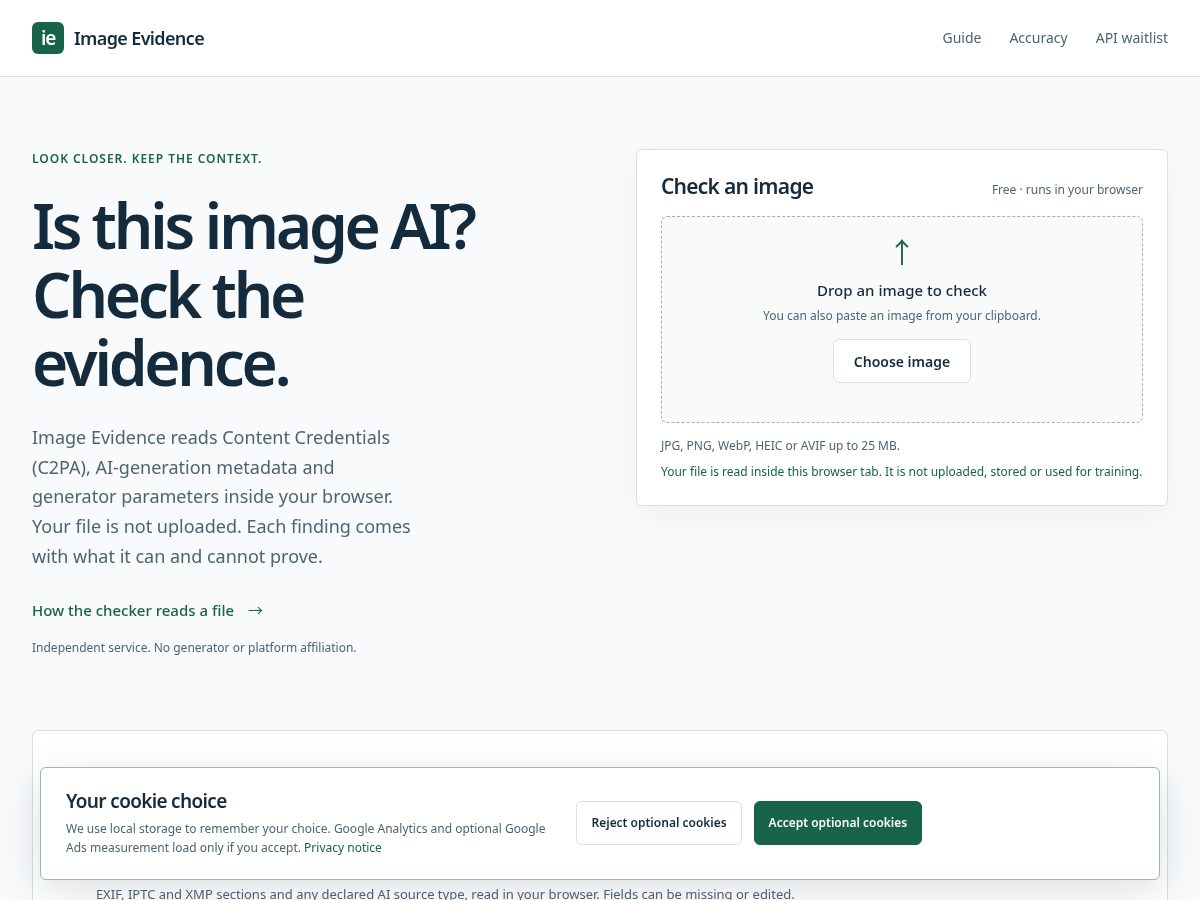 Landing-page snapshot of imageevidence.com