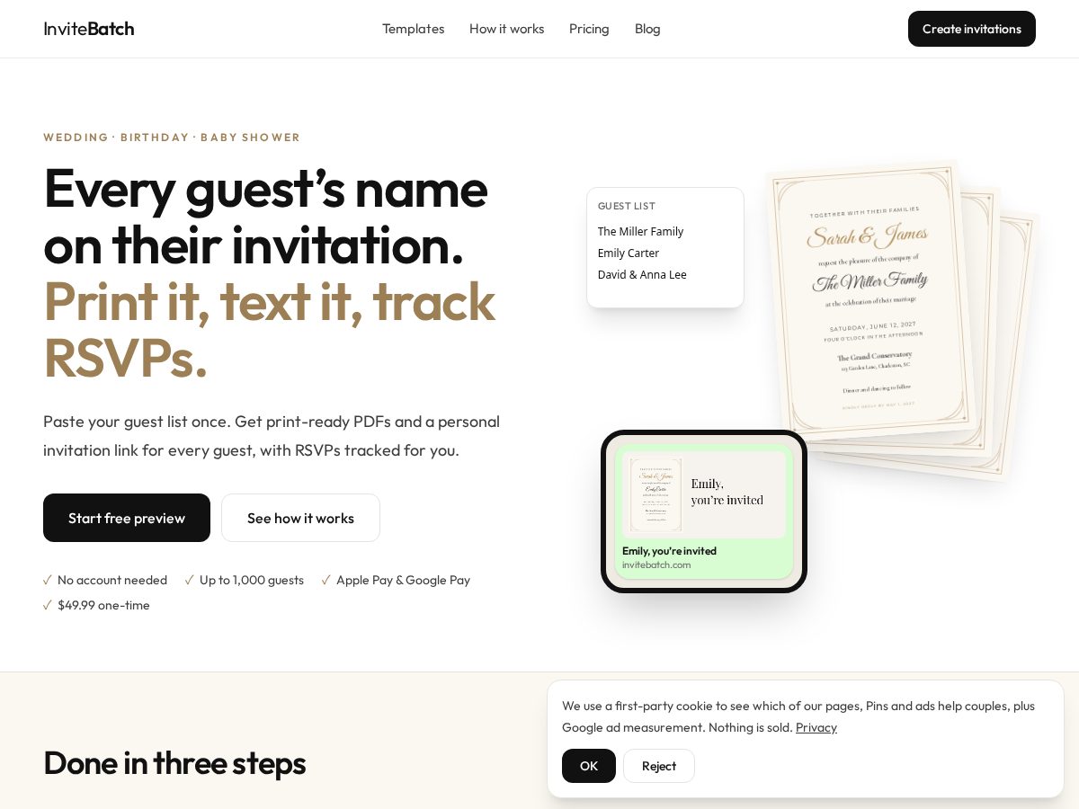 Landing-page snapshot of invitebatch.com