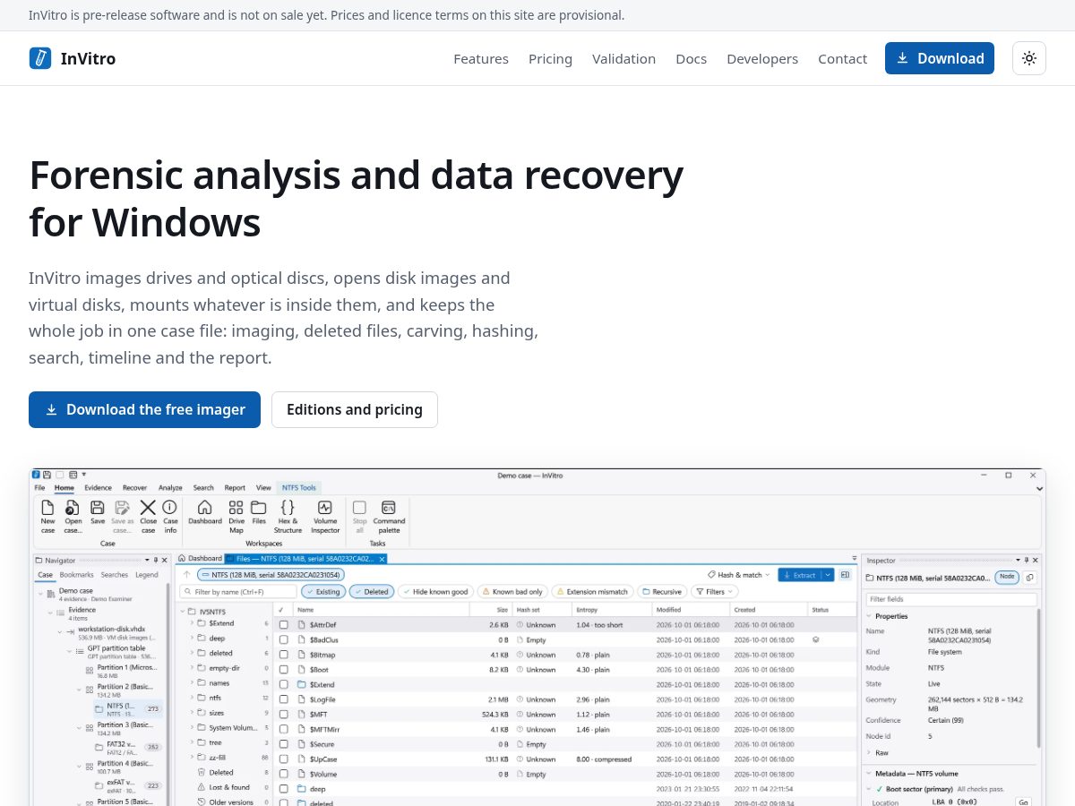 Landing-page snapshot of invitroforensics.com