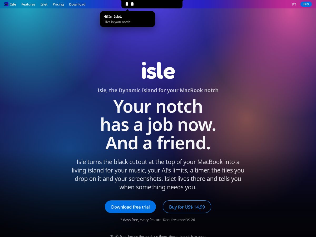 Landing-page snapshot of islenotch.com