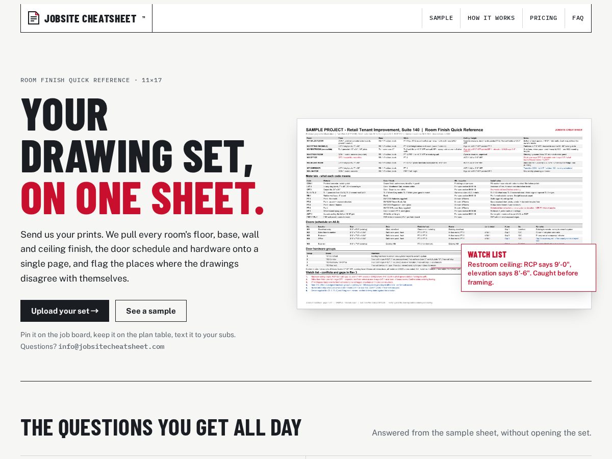 Landing-page snapshot of jobsitecheatsheet.com