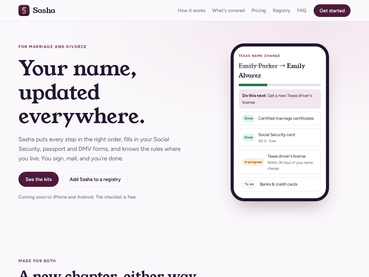 Landing-page snapshot of joinsasha.com