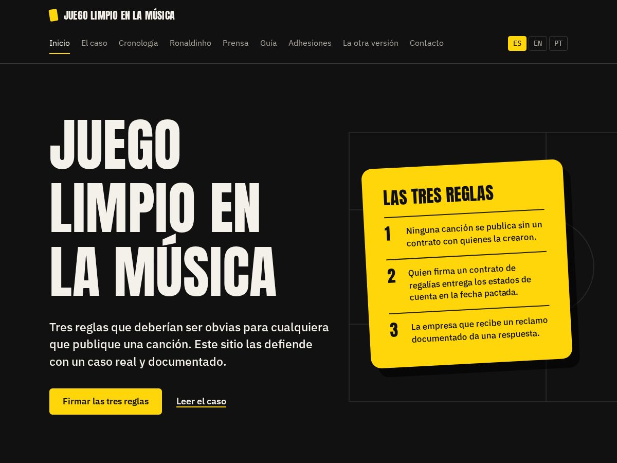 Landing-page snapshot of juegolimpioenlamusica.com