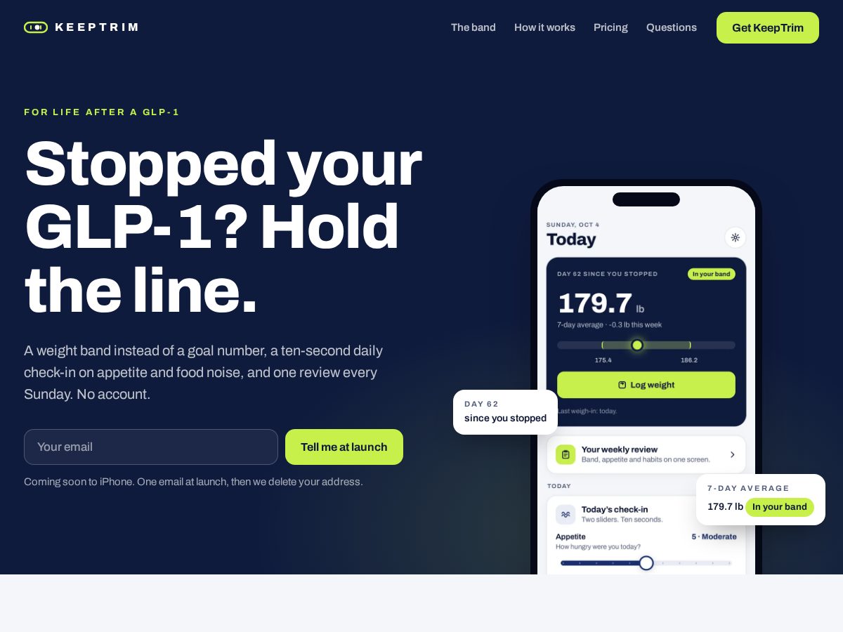 Landing-page snapshot of keeptrim.app