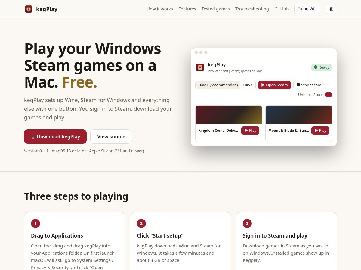Landing-page snapshot of kegplay.com