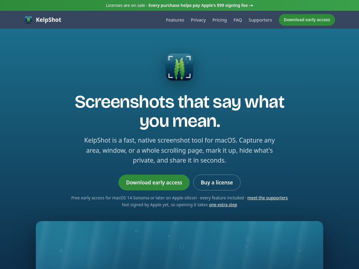 Landing-page snapshot of kelpshot.app