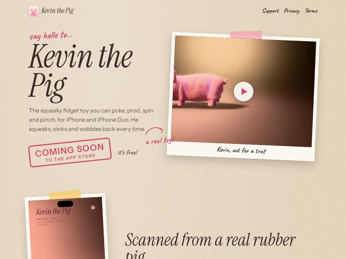 Landing-page snapshot of kevinthepig.com