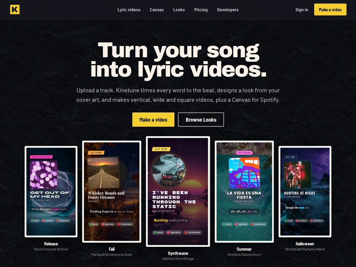 Landing-page snapshot of kinetune.com