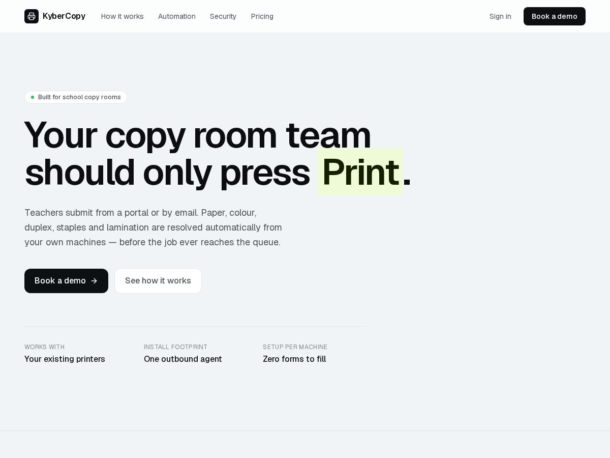 Landing-page snapshot of kybercopy.com