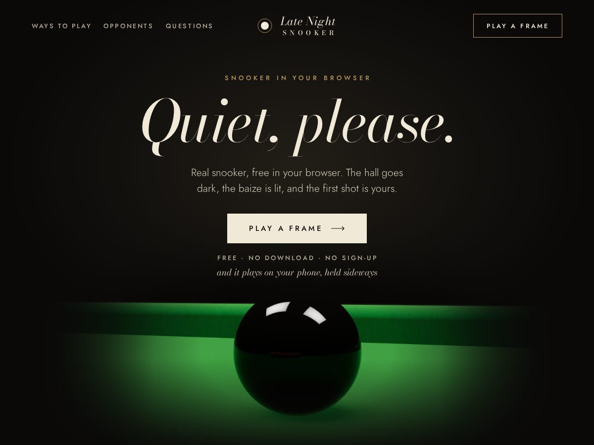 Landing-page snapshot of latenightsnooker.com