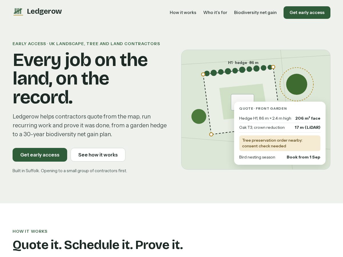 Landing-page snapshot of ledgerow.com