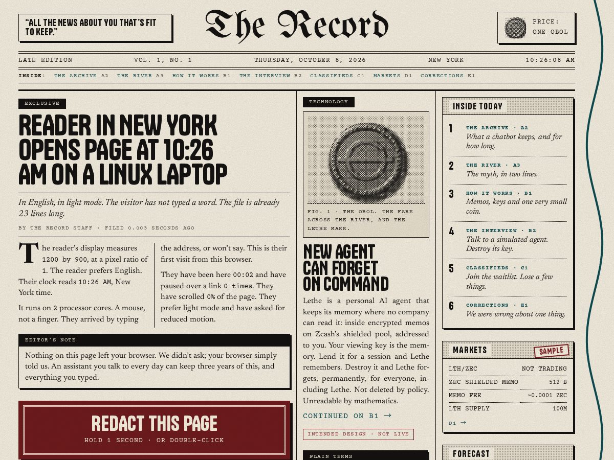 Landing-page snapshot of letheagent.com