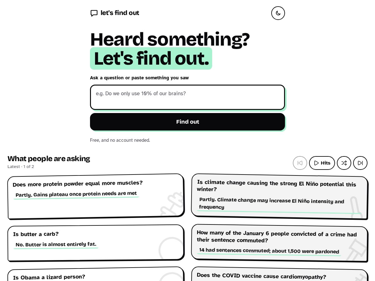 Landing-page snapshot of letsfindout.app