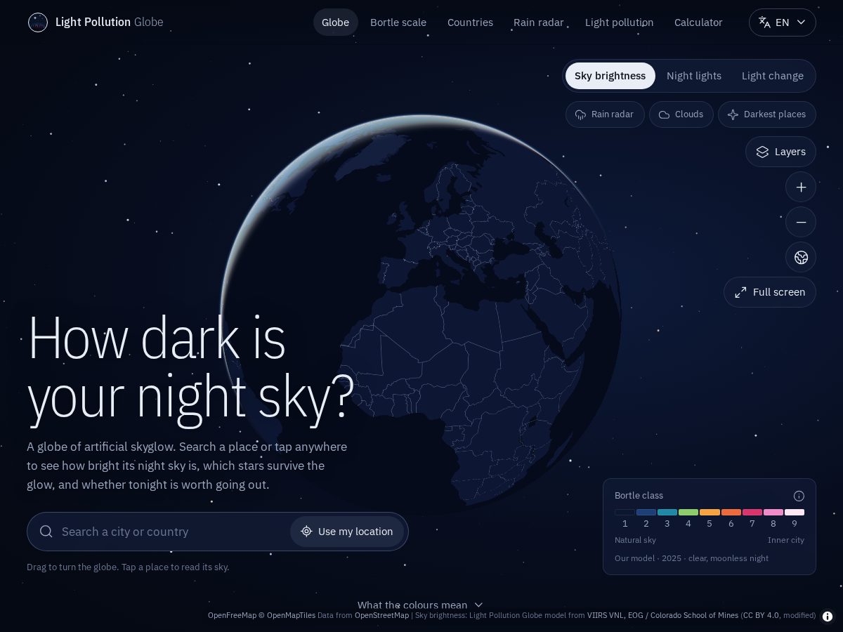 Landing-page snapshot of lightpollutionglobe.com