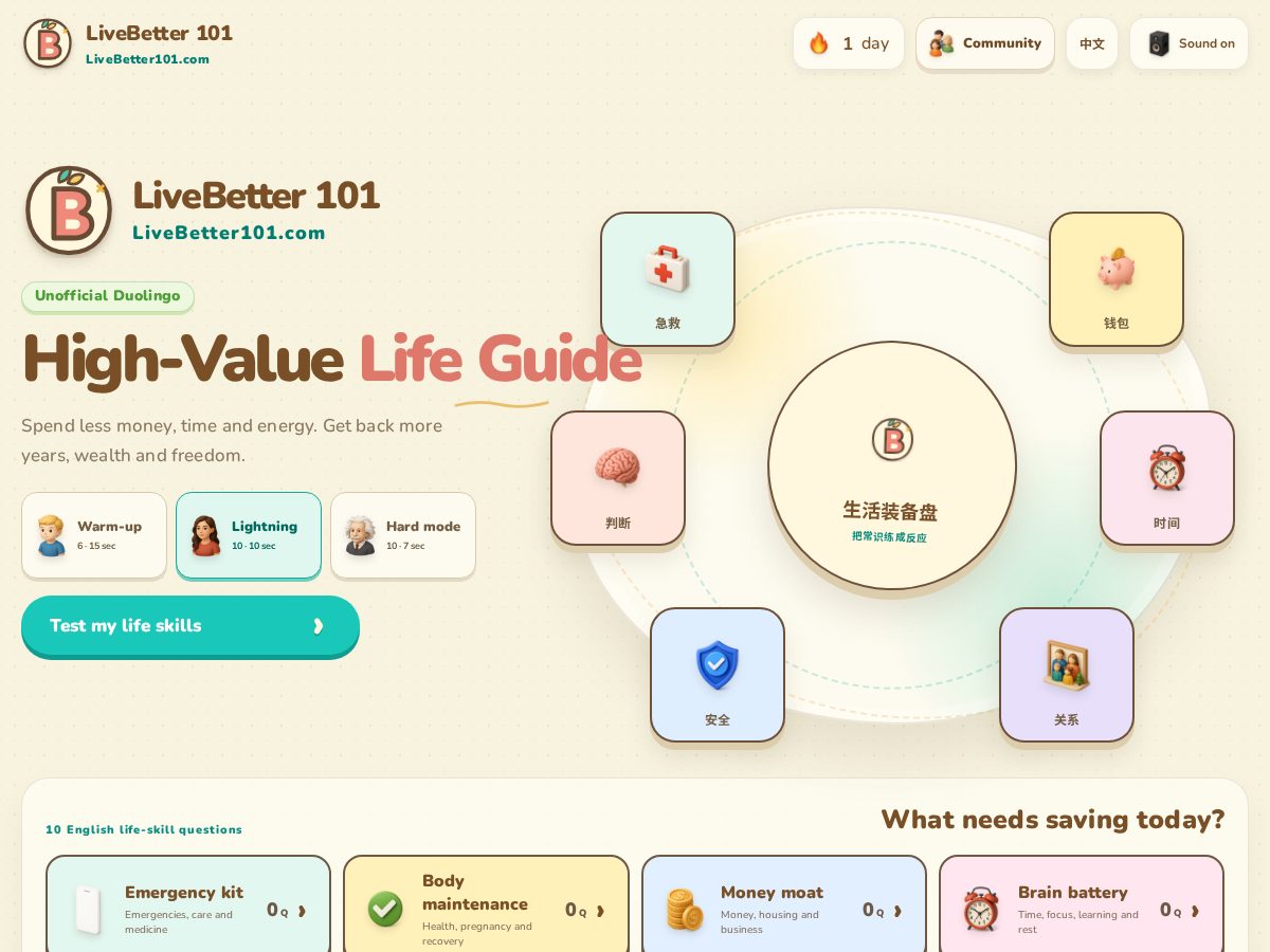 Landing-page snapshot of livebetter101.com