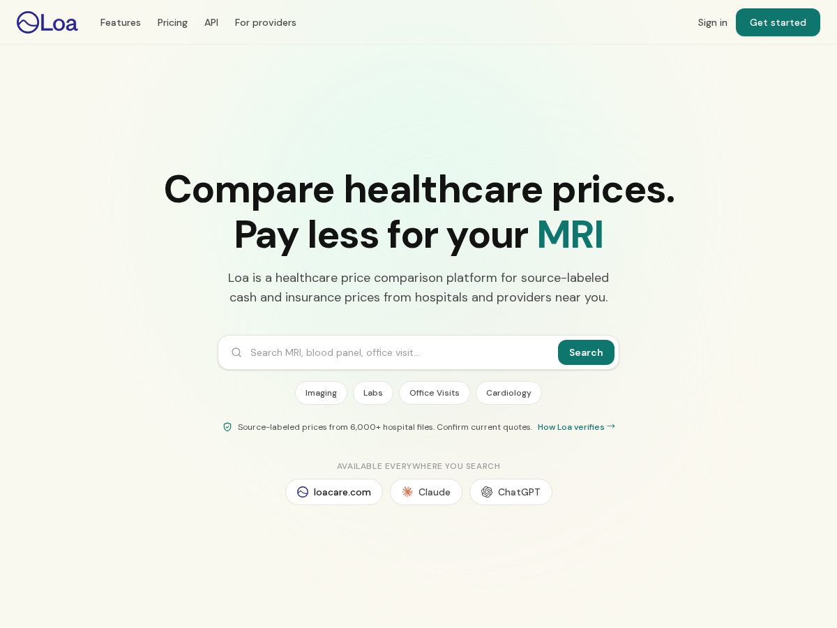 Landing-page snapshot of loacarehq.com