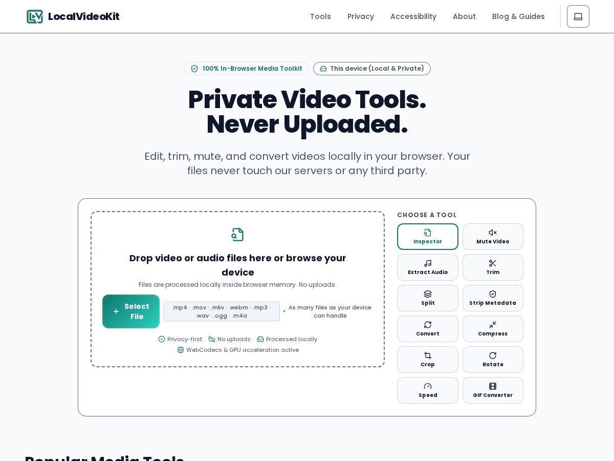 Landing-page snapshot of localvideokit.com