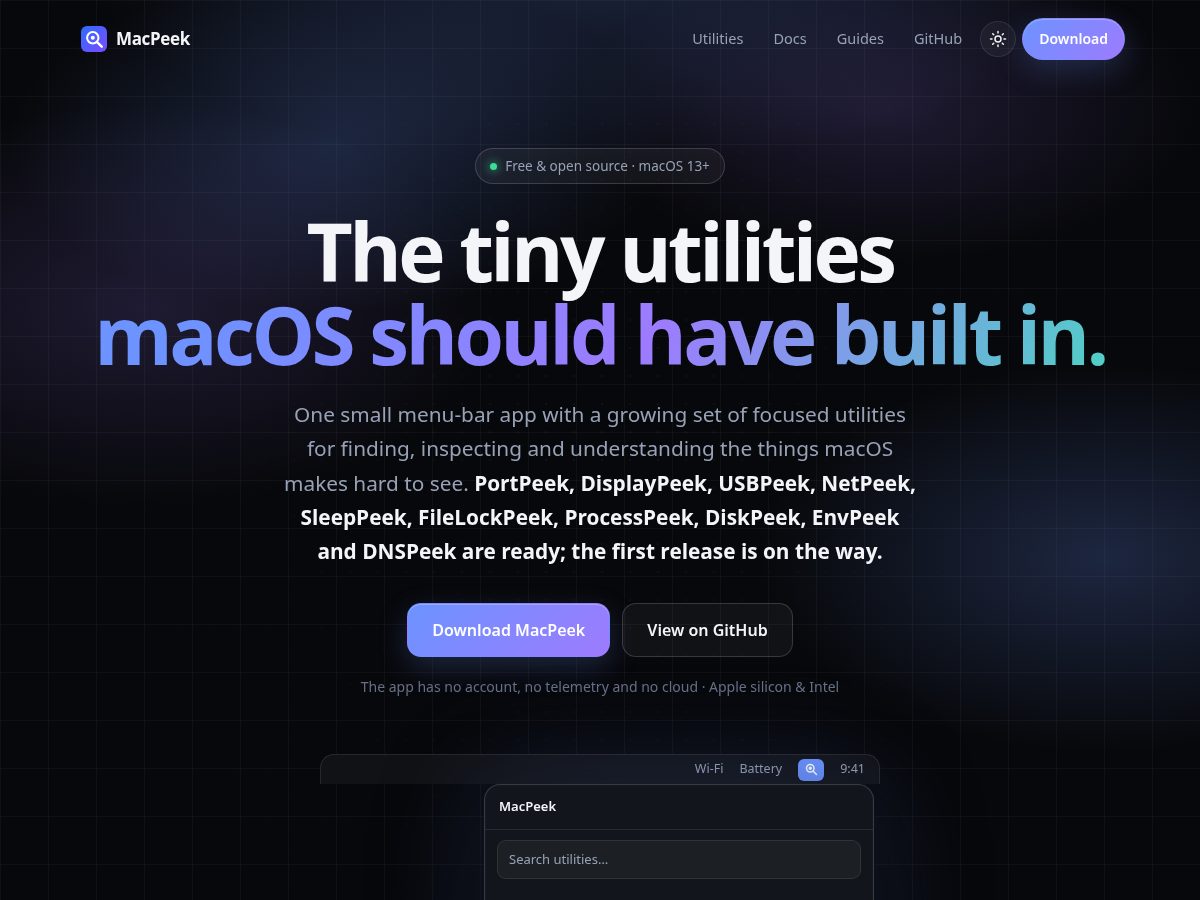 Landing-page snapshot of macpeekapp.com