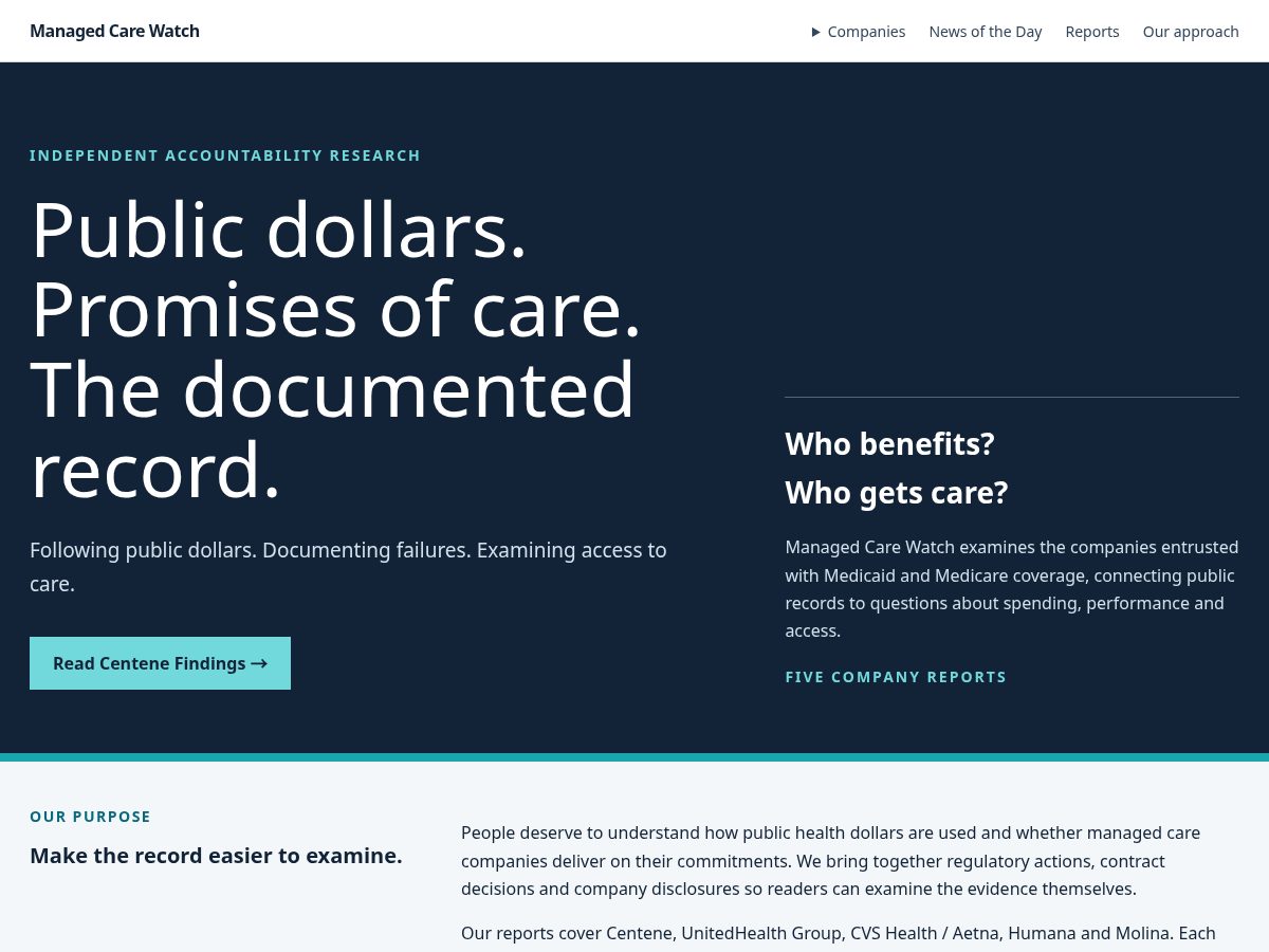 Landing-page snapshot of managedcarewatch.com