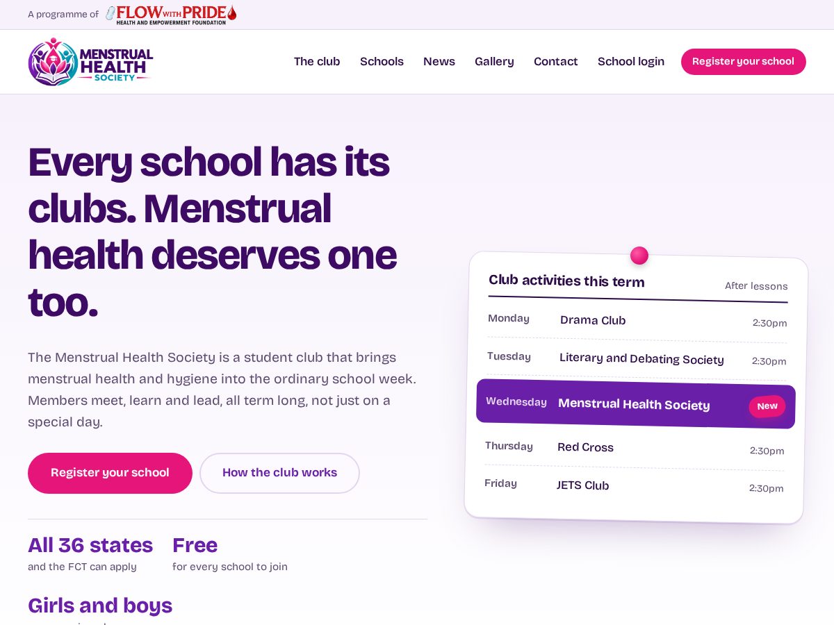 Landing-page snapshot of menstrualhealthsociety.org