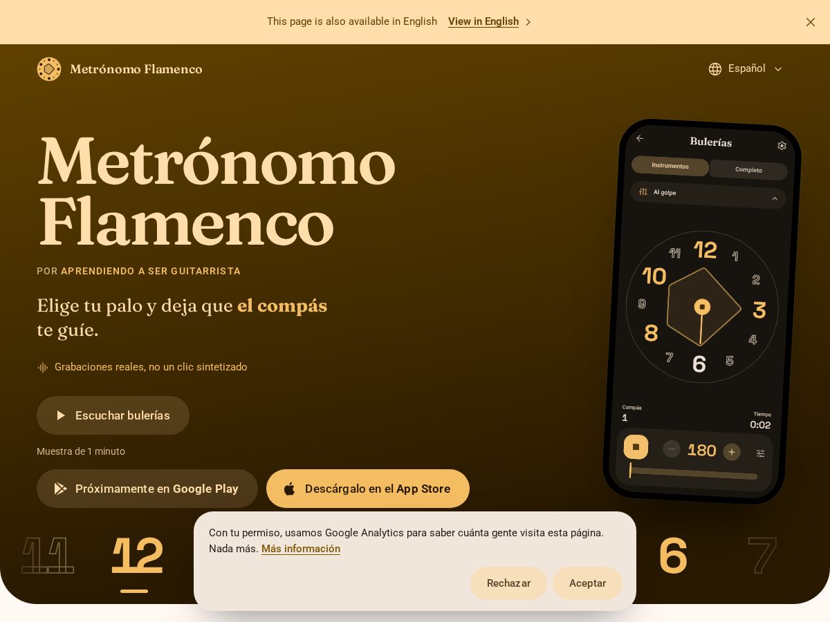 Landing-page snapshot of metronomoflamenco.app