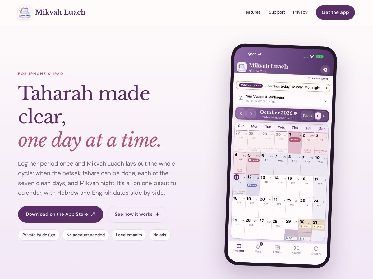 Landing-page snapshot of mikvahluach.com