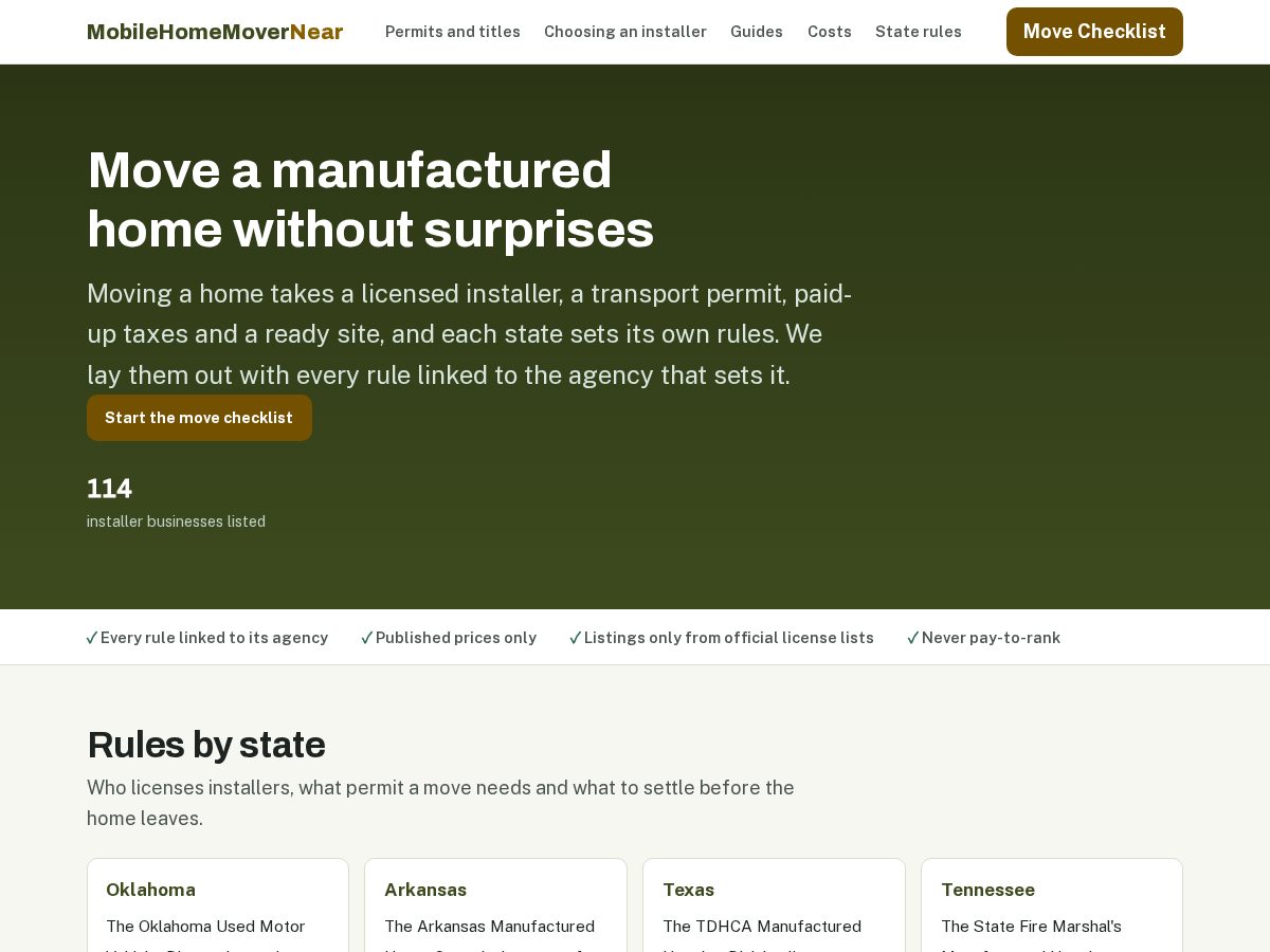 Landing-page snapshot of mobilehomemovernear.com