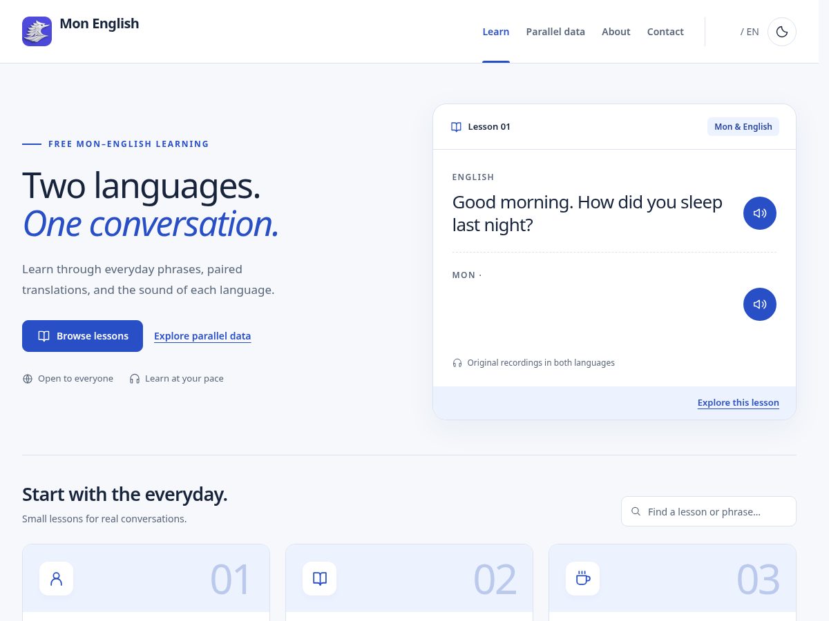 Landing-page snapshot of monenglish.org