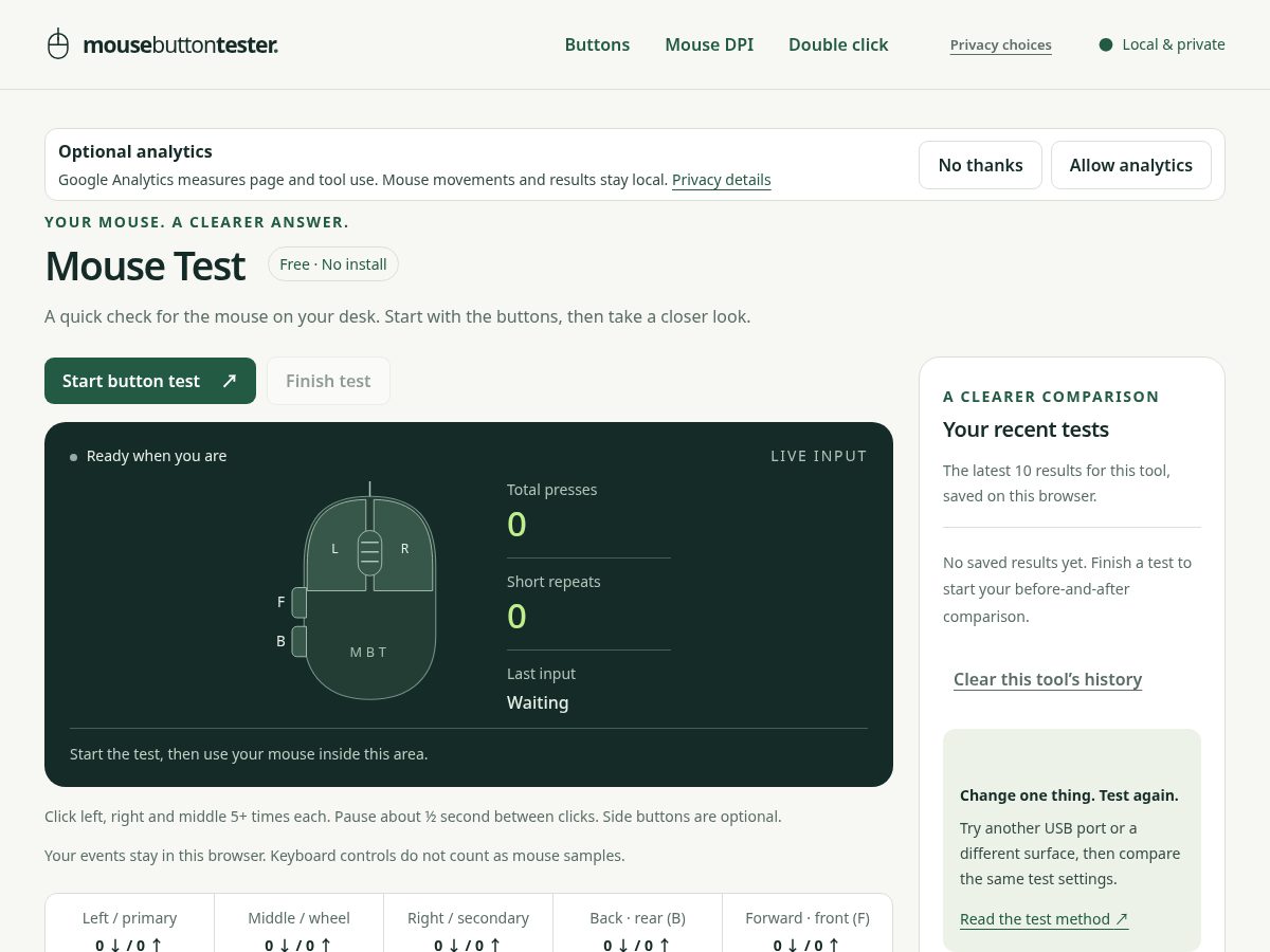 Landing-page snapshot of mousebuttontester.com
