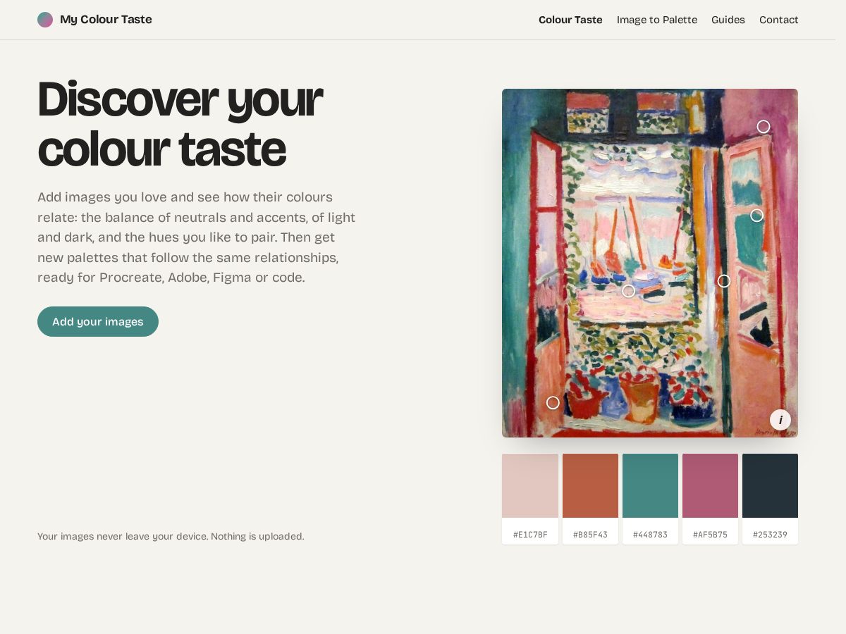 Landing-page snapshot of mycolortaste.com