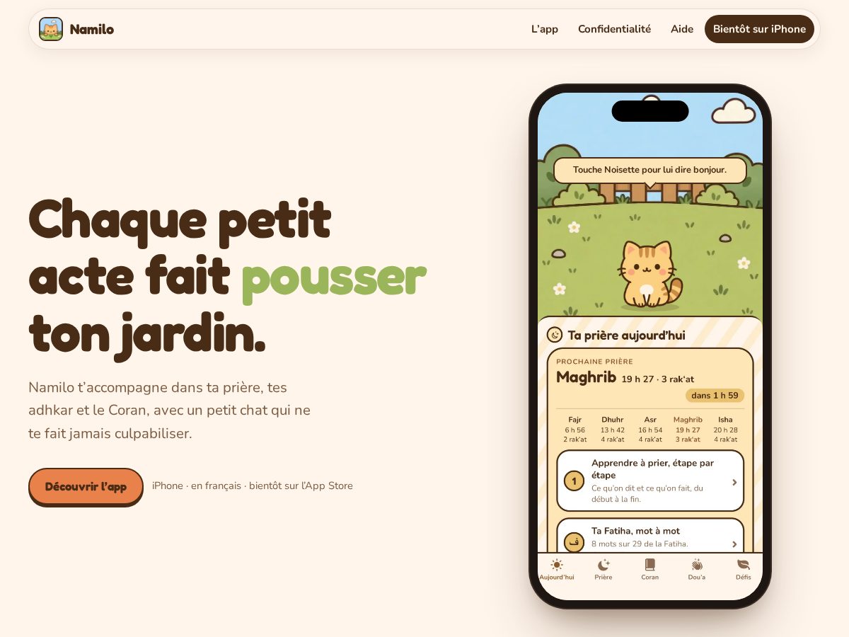 Landing-page snapshot of namilo.app