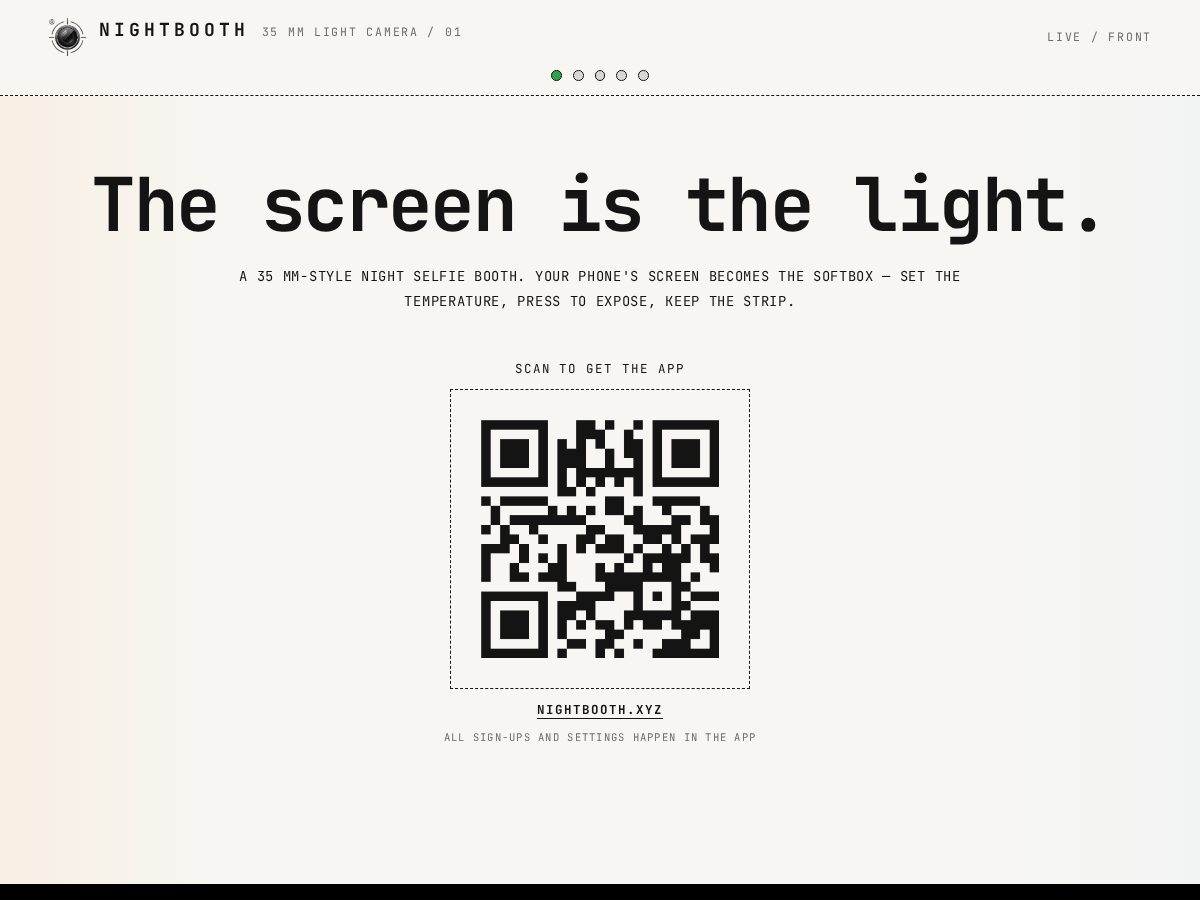 Landing-page snapshot of nightbooth.app