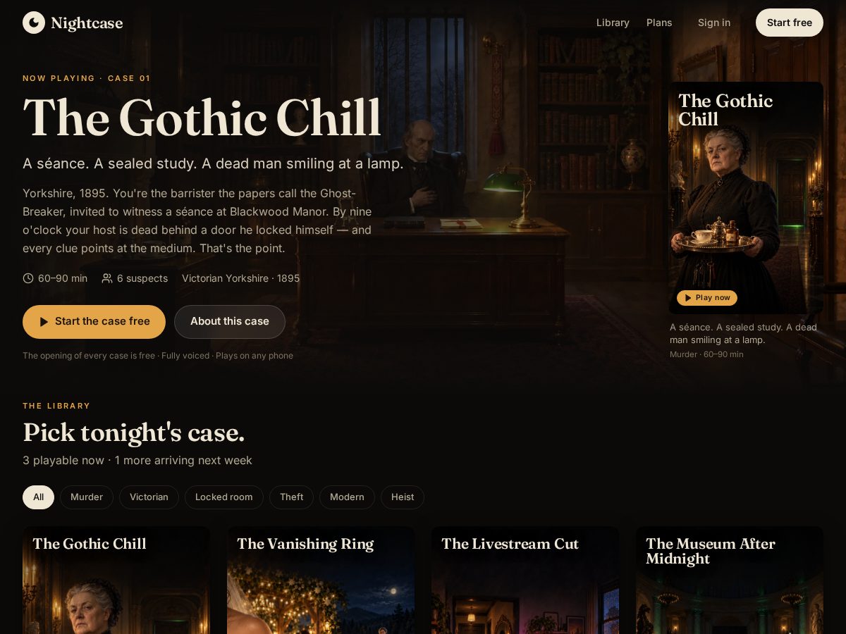 Landing-page snapshot of nightcase.games