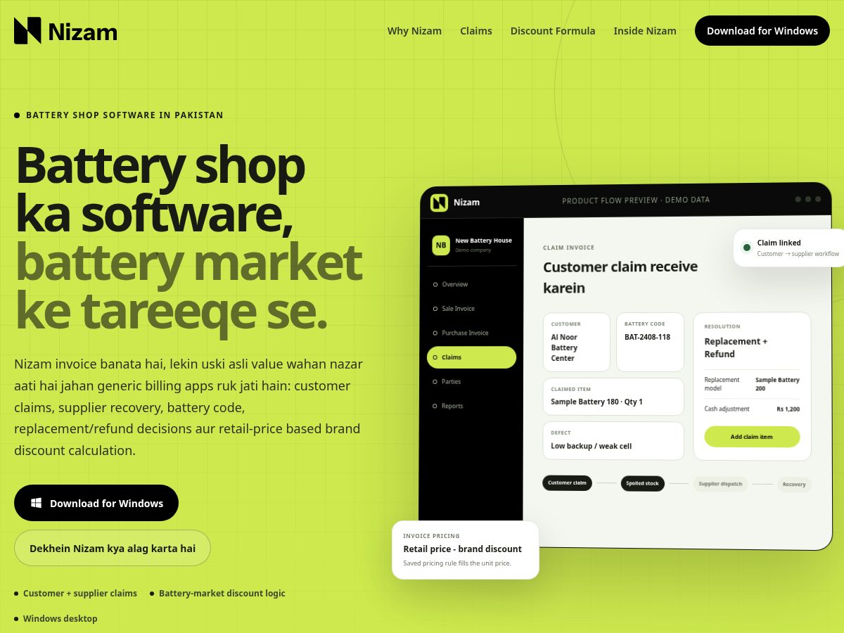 Landing-page snapshot of nizambilling.com