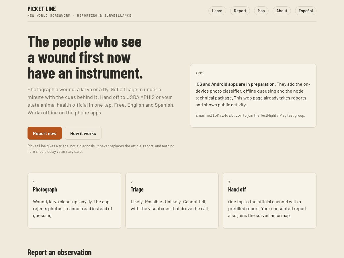 Landing-page snapshot of noscrewworm.com