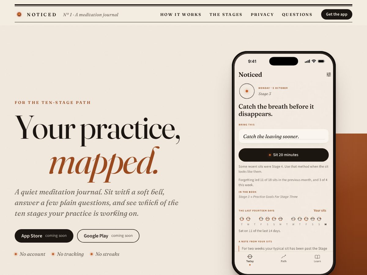 Landing-page snapshot of noticedmind.app