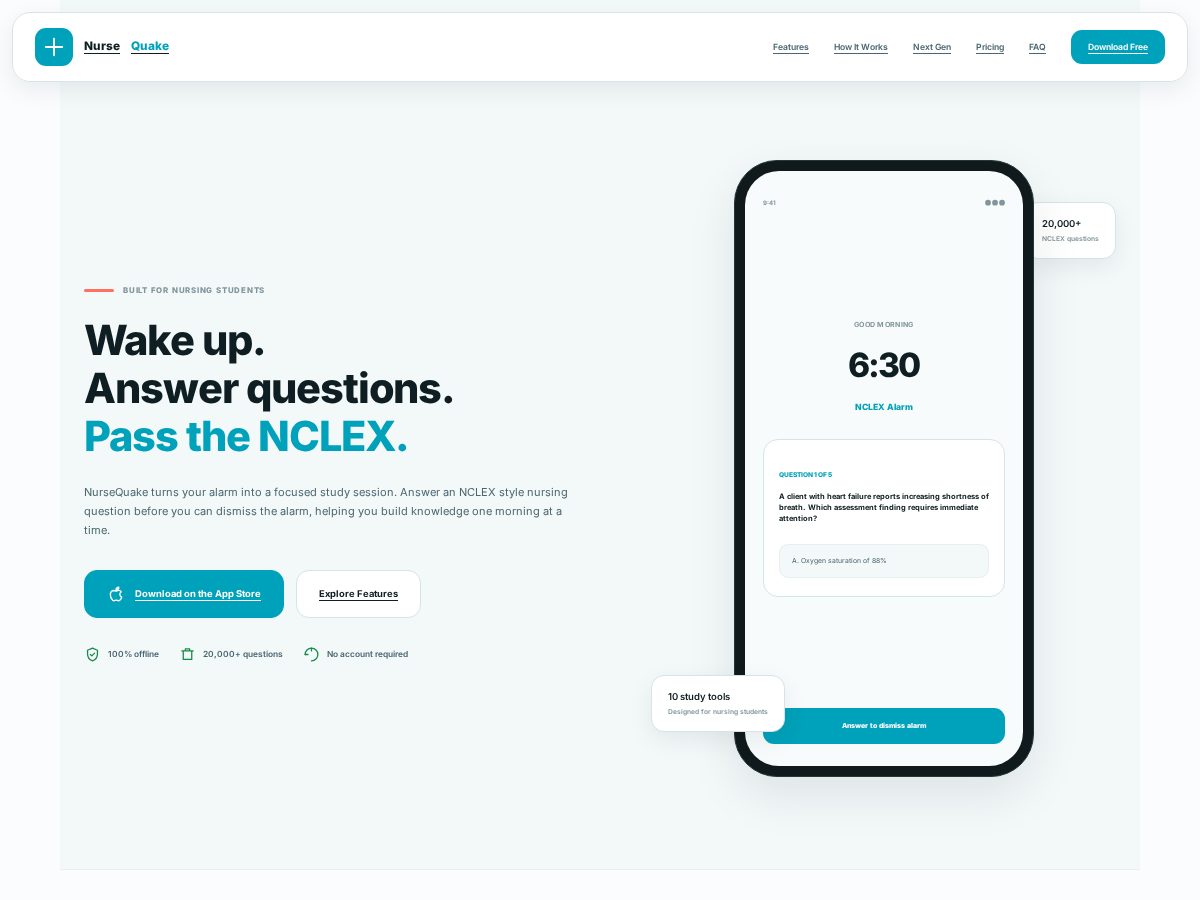 Landing-page snapshot of nursequake.com