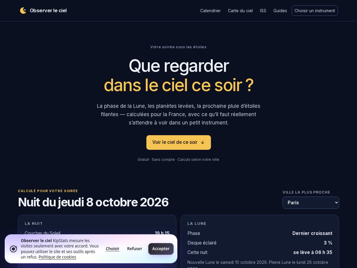 Landing-page snapshot of observer-le-ciel.com