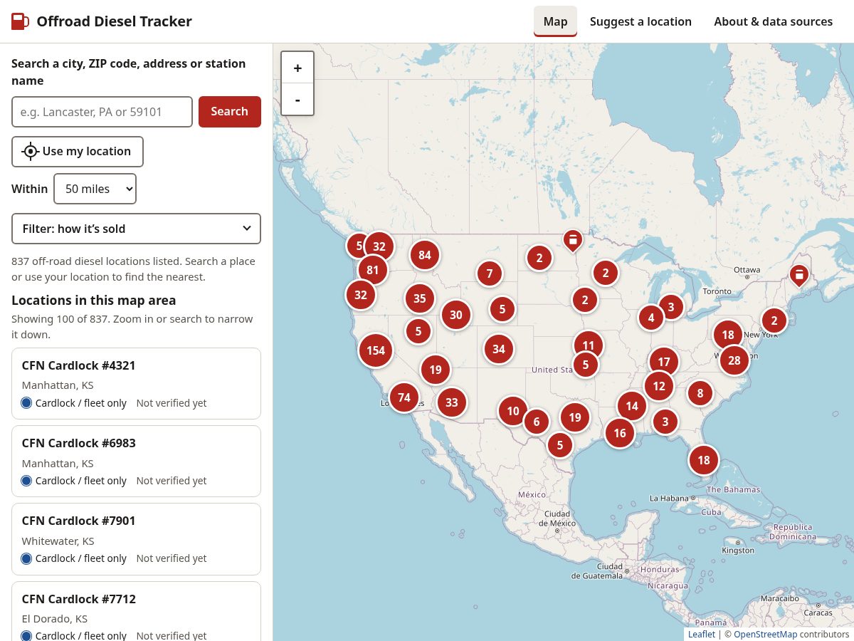 Landing-page snapshot of offroaddieseltracker.com